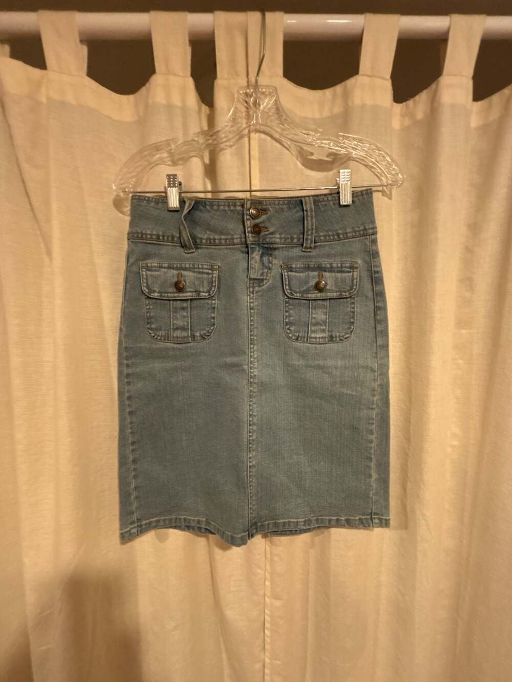 Vintage 90s/Y2K Denim Midi Skirt with Cargo Pockets Size XS